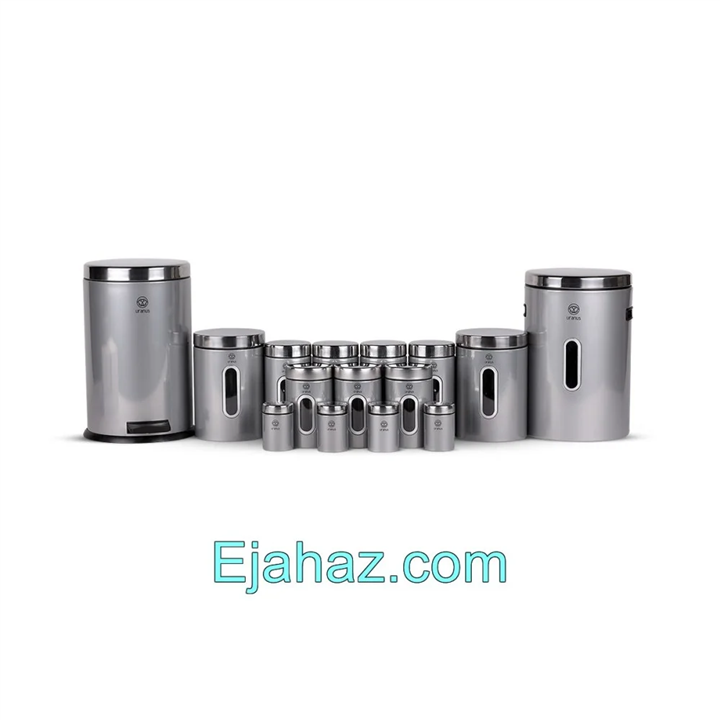 سرویس آشپزخانه اورانوس استوانه ای نقره ای استیل با درب استیل 15 پارچه